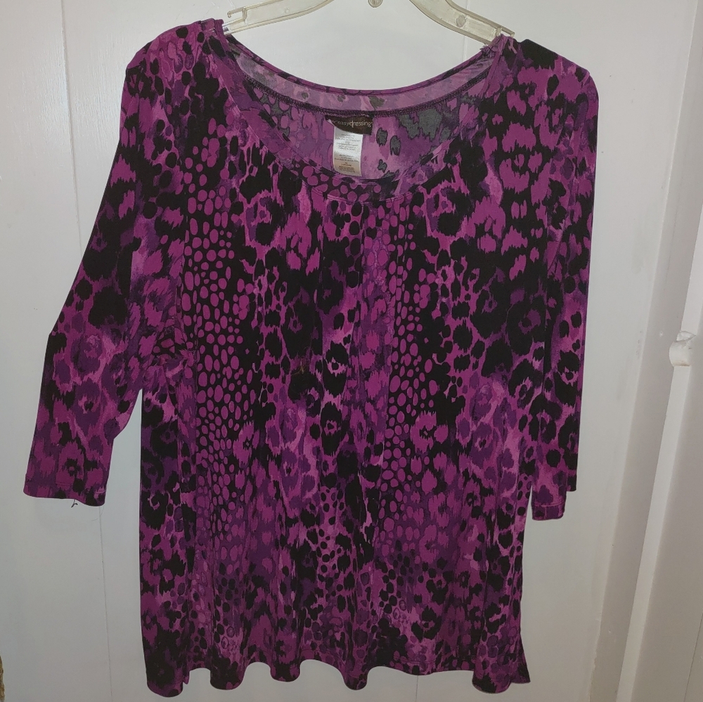 Plus Size Magenta & Black Exotic Print Blouse - Picture 4 of 11